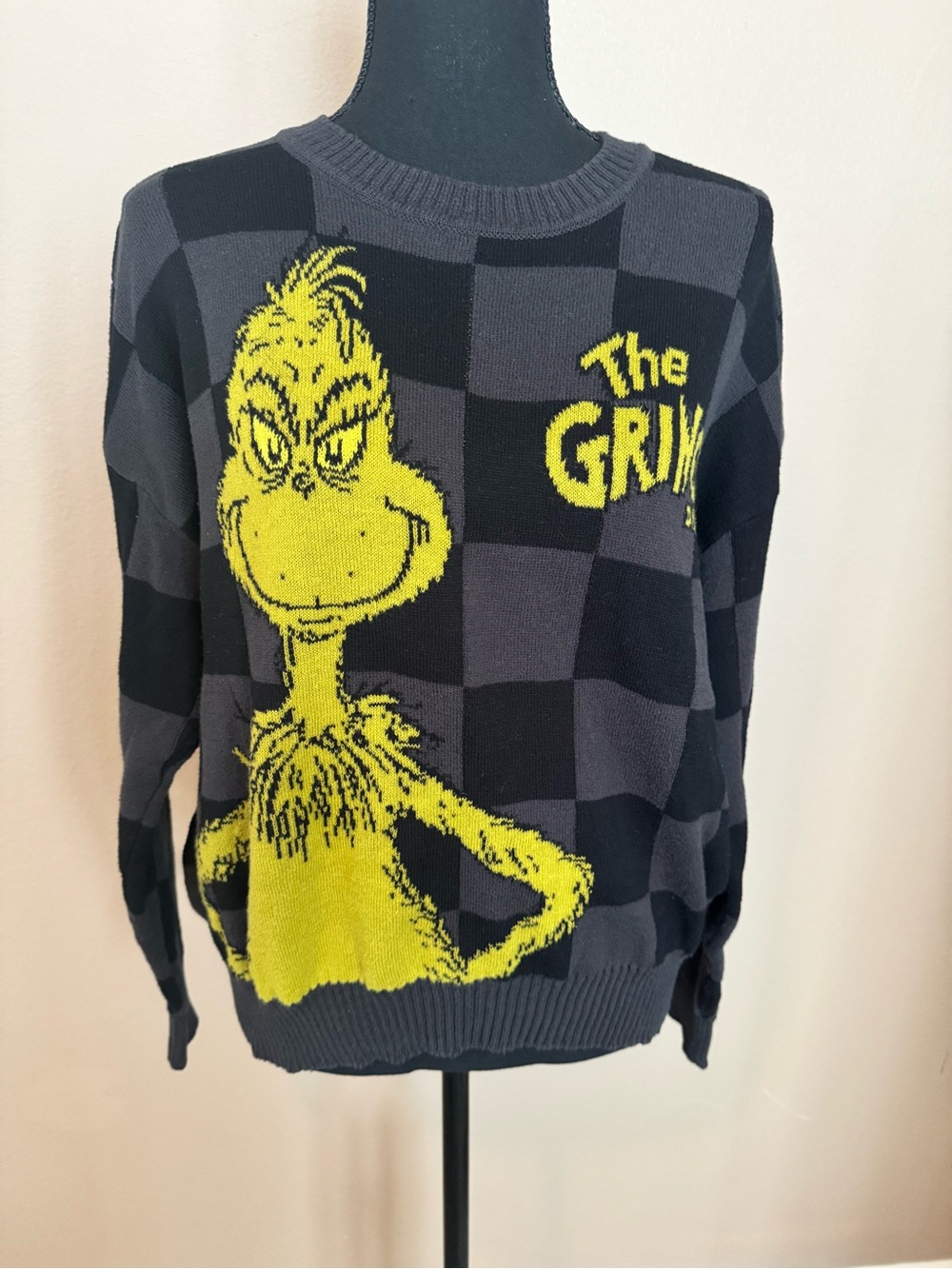 The Grinch Checker Knit Crewneck Sweater - Black & Yellow
